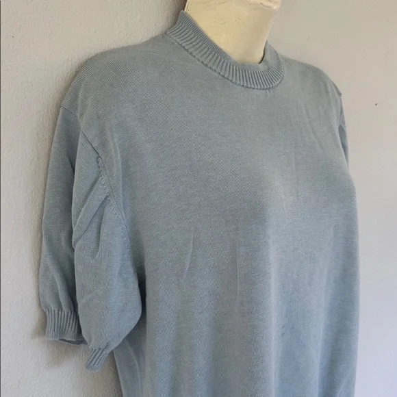 Vintage Manny’s Naples blue silk blend mock neck short sleeve sweater medium - Picture 7 of 12